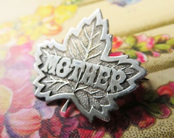 Vintage Silver Mother Brooch, Chester Hallmark, Leaf Lapel Pin