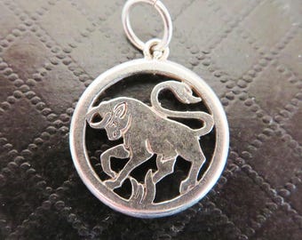 Vintage Silver Taurus Pendant, Zodiac Star Sign for April & May