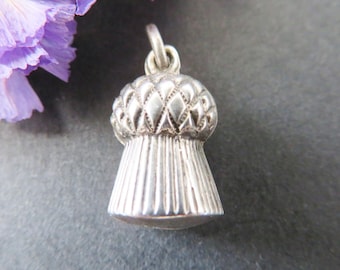 Puffy Sterling Silver Thistle Charm, Small Scottish Pendant