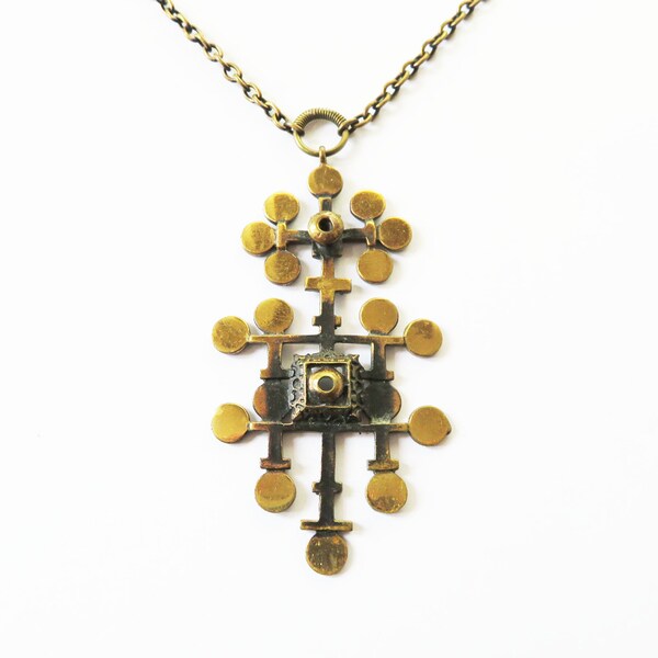Collier Vintage Pentti Sarpaneva Finlande - Bronze, Style Brutaliste, Pendentif
