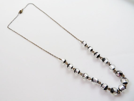 Vintage Foiled Glass Bead Necklace, Murano Black … - image 6