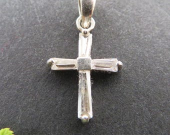 Pretty Silver Cross Charm with Cubic Zirconia Gemstones