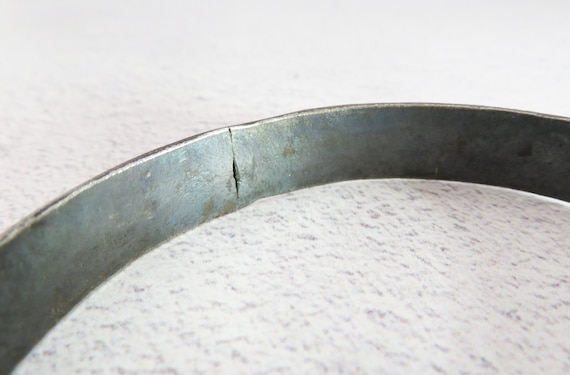 Vintage Silver Wire Inlaid Steel Bangle, Handmade - image 7