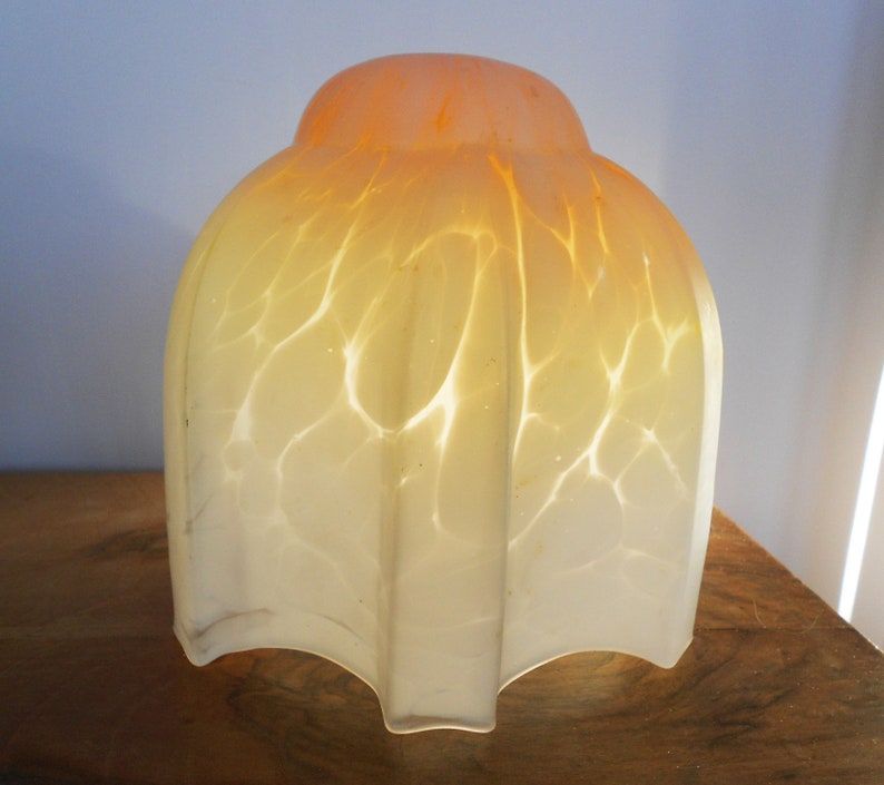 Art Deco Glass Light Shade Vintage Lamp Mottled Orange White 1930s