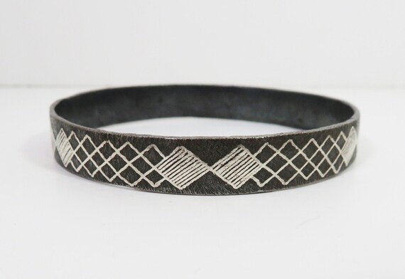 Vintage Silver Wire Inlaid Steel Bangle, Handmade - image 2