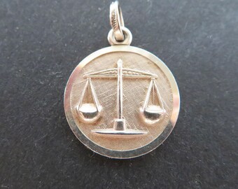 Mid Century Silver Libra Pendant, October Birthday, Zodiac Charm