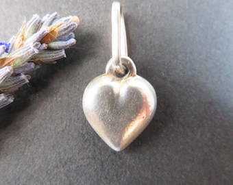 Silver Puff Heart Pendant on Oval Bale for Chain or Bracelet