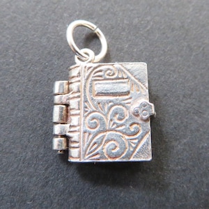 Vintage Silver Holy Bible Charm, Pendant, With 2 Commandments
