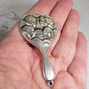Miniature Chatelaine Heart Mirror, Victorian Style Reynolds Angels, Doll Accessory