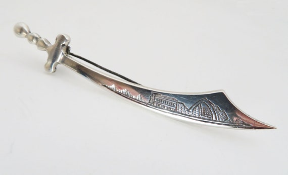 Vintage Iraq Silver Sword Brooch, Ctesiphon Ruins… - image 1