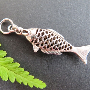 Vintage Sterling Silver Fish Pendant, Detailed Dangly Charm