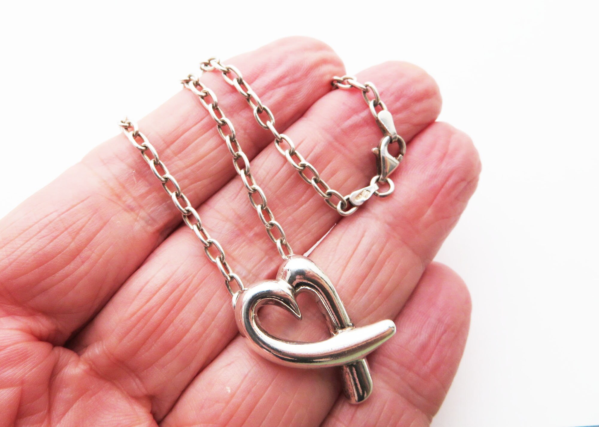 Italian Silver Ribbon Heart Necklace, Love Heart Pendant