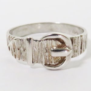 Modernist Sterling Silver Buckle Ring, Bark Effect, Size P, 1970s