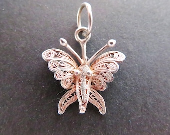 Vintage Silver Filigree Butterfly Pendant, Mid Century Jewelry