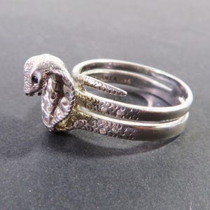Sterling Silver Cobra Snake Ring with Gemstone Eyes, Size S