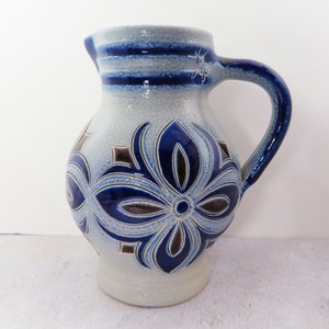 Vintage Blue Stoneware Milk Jug, West German, Zoller Vase