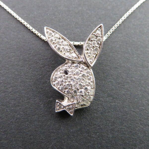 Silber Strass Playboy Bunny Anhänger Halskette