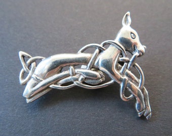 Celtic Knot & Deer Silver Brooch, Vintage Kit Heath 1990s