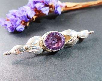 Vintage Amethyst & Silver Brooch, Art Nouveau Style