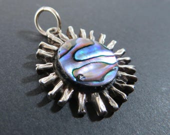 Vintage New Zealand Silver Sun Pendant with Abalone Shell