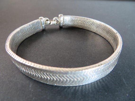 Attractive Solid Silver Herringbone Bracelet - image 2
