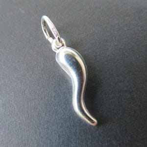 New Italian Silver Cornicello Charm, Good Luck Horn Pendant