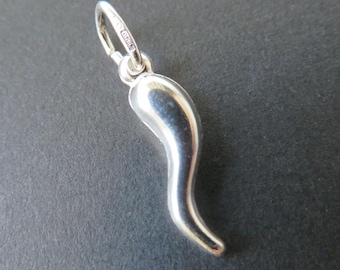 New Italian Silver Cornicello Charm, Good Luck Horn Pendant