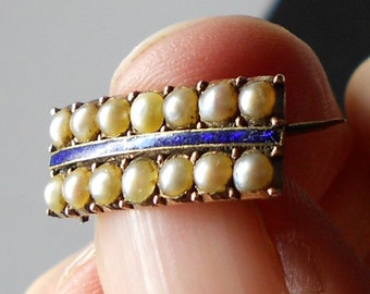 Georgian Gold & Pearl Brooch, Antique 14ct Gold Oblong Pin