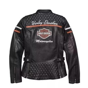 Blouson motard en cuir Harley Davidson Miss Enthusiast Triple Vent pour femme