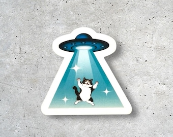 UFO Cat Abduction Sticker – Funny Alien Kitty Decal