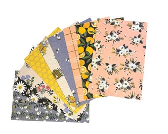Bee Floral Scrapbook Paper Pack, 9 PCS Patterned Foil Accented Paper, 5.5 x 8.5 Decorative Paper, Junk Journal Supplies, Ephemera Paper