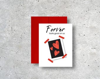 Heart Photo Card, A2 Size Love Greeting Card,  Blank Inside Card With Envelope, Forever Looks Good on Us Card Romantic Card
