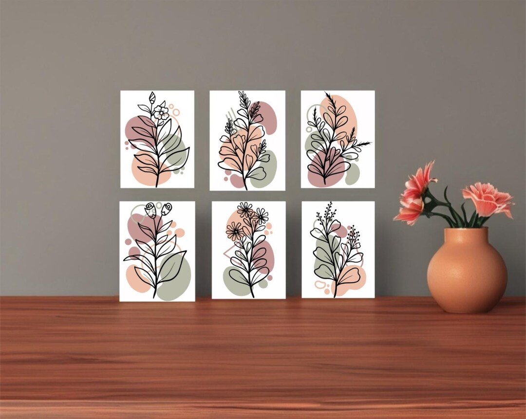 Botanical Line Art Flower Cards Set of 12 | A2 4.25x5.5 Folded Note ...