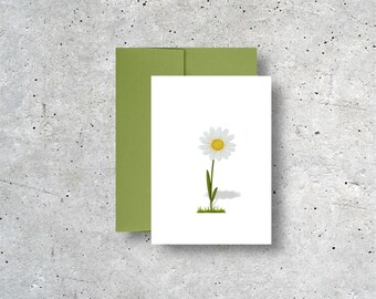 Minimal Daisy Greeting Card, Blank Inside Floral Card, A2 Size Note Card with Envelope