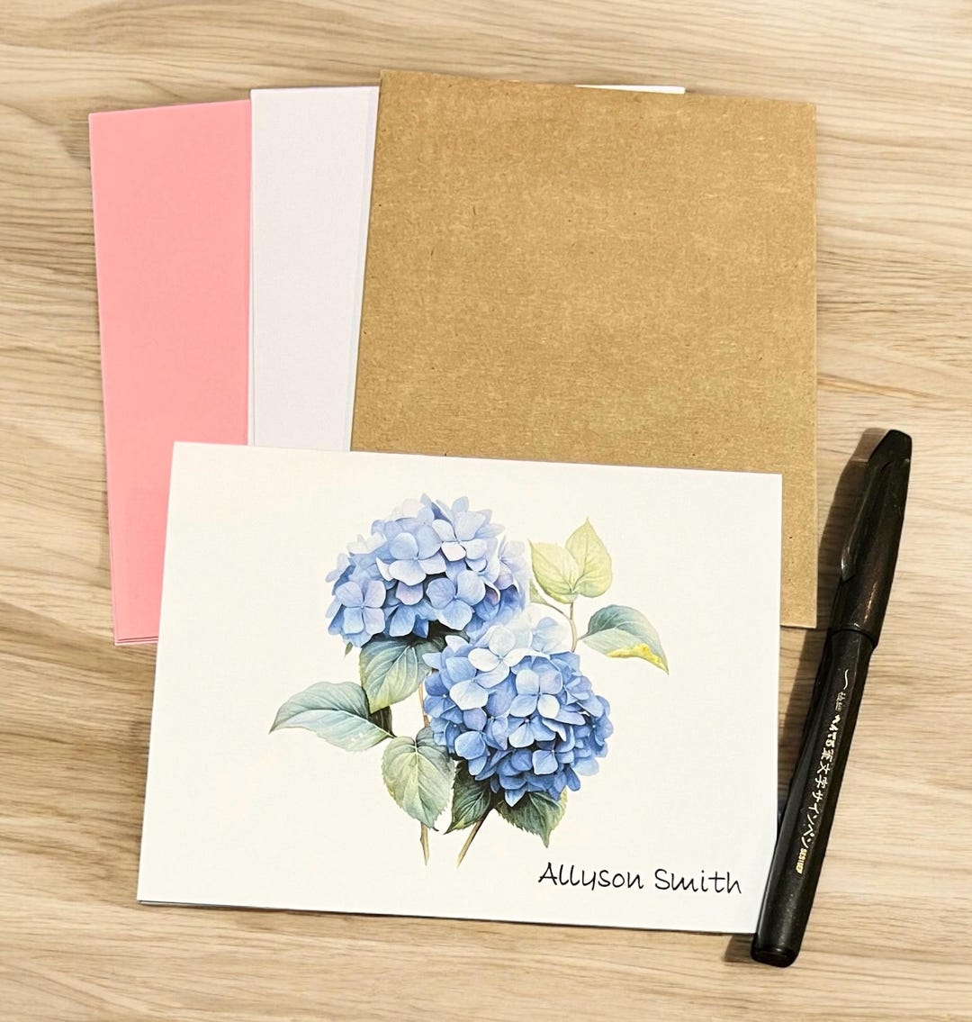 Personalized Folded Note Cards - Elegant Blue Hydrangea Note Cards Set ...