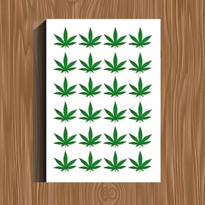 Vinyl Decal Sheet of 24 Marijuana Leaf Vinyl Decals | Cannabis Leaf Stickers | Laptop, Water Bottle, Planner | Waterproof Vinyl Stickers