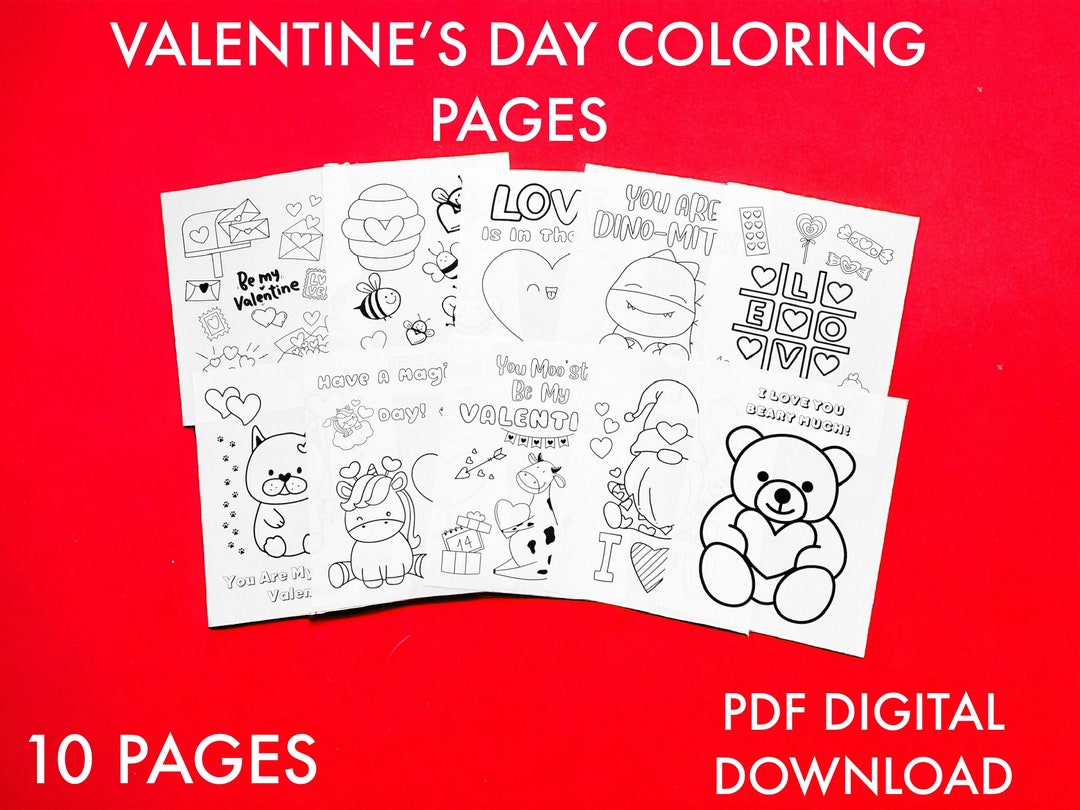 10 Printable Coloring Pages for Kids Digital Valentines Day Color Pages ...
