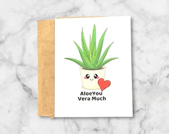 Aloe You Very Much Card 4.25 x 5.5 | Thank You Plant Card | Cute Succulent A2 Greeting Card with Envelope