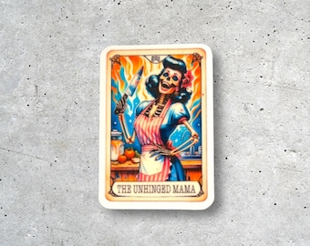Unhinged Mama Tarot Card Sticker: Funny Mom Vinyl Decal