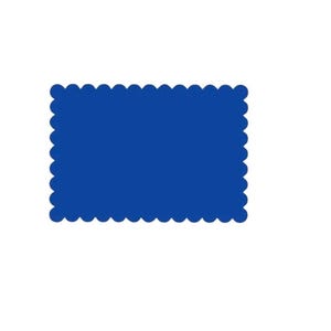 May include: A solid, deep blue rectangular shape featuring a decorative scalloped edge that runs continuously along all four sides. The design is flat, uniform in color, and presents a clean, symmetrical outline against a plain white background.