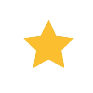 May include: A solid, five-pointed star shape rendered in a flat, vibrant yellow color. The star features sharp, symmetrical points and clean, straight edges, creating a simple and bold geometric graphic design element on a plain white background.