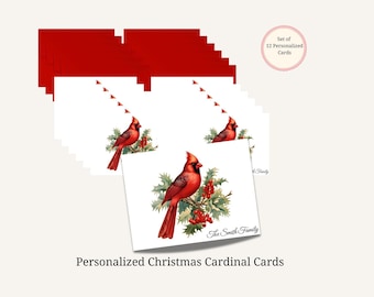 12 Personalized Cardinal Notecards with Envelopes, Red Cardinal Stationery, Personalized A2 Folded Note Cards, Christmas Stationery Cards
