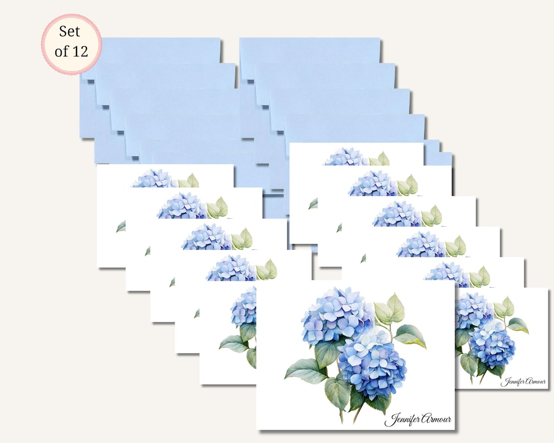 Personalized Hydrangea Note Cards, A2 Folded Floral Stationery Set