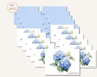 Personalized Hydrangea Note Cards, A2 Folded Floral Stationery Set