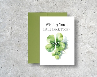 Four Leaf Clover Good Luck Greeting Card,  A2 Size Encouragement Card,  Blank Inside Card With Envelope