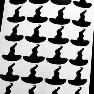 Set of 24 Witch Hat Stickers - Waterproof Vinyl Decals for Halloween Decor