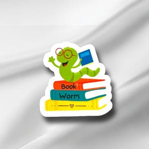 Bookworm Sticker | Cute Reading Vinyl Decal for Book Lovers | Bookish Aesthetic Sticker for Laptop, Kindle, Journal, Water Bottle