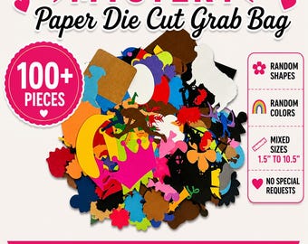 100+ Paper Die Cut Grab Bag, Random Cardstock Cut Outs, Craft Supply Mystery Pack, Scrapbooking, Card Making Supplies