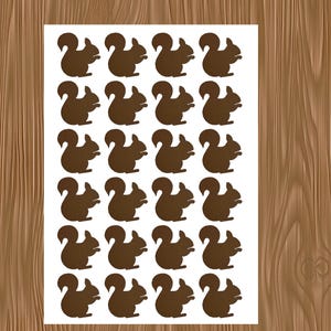 Vinyl Decal Sheet of 24 Squirrel Shape Decals | Woodland Animal Stickers | Autumn Party, Laptop, Water Bottle | Waterproof Vinyl Stickers