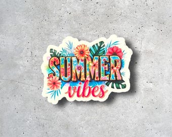 Summer Vibes Floral Sticker – Waterproof Vinyl Decal for Laptops, Water Bottles